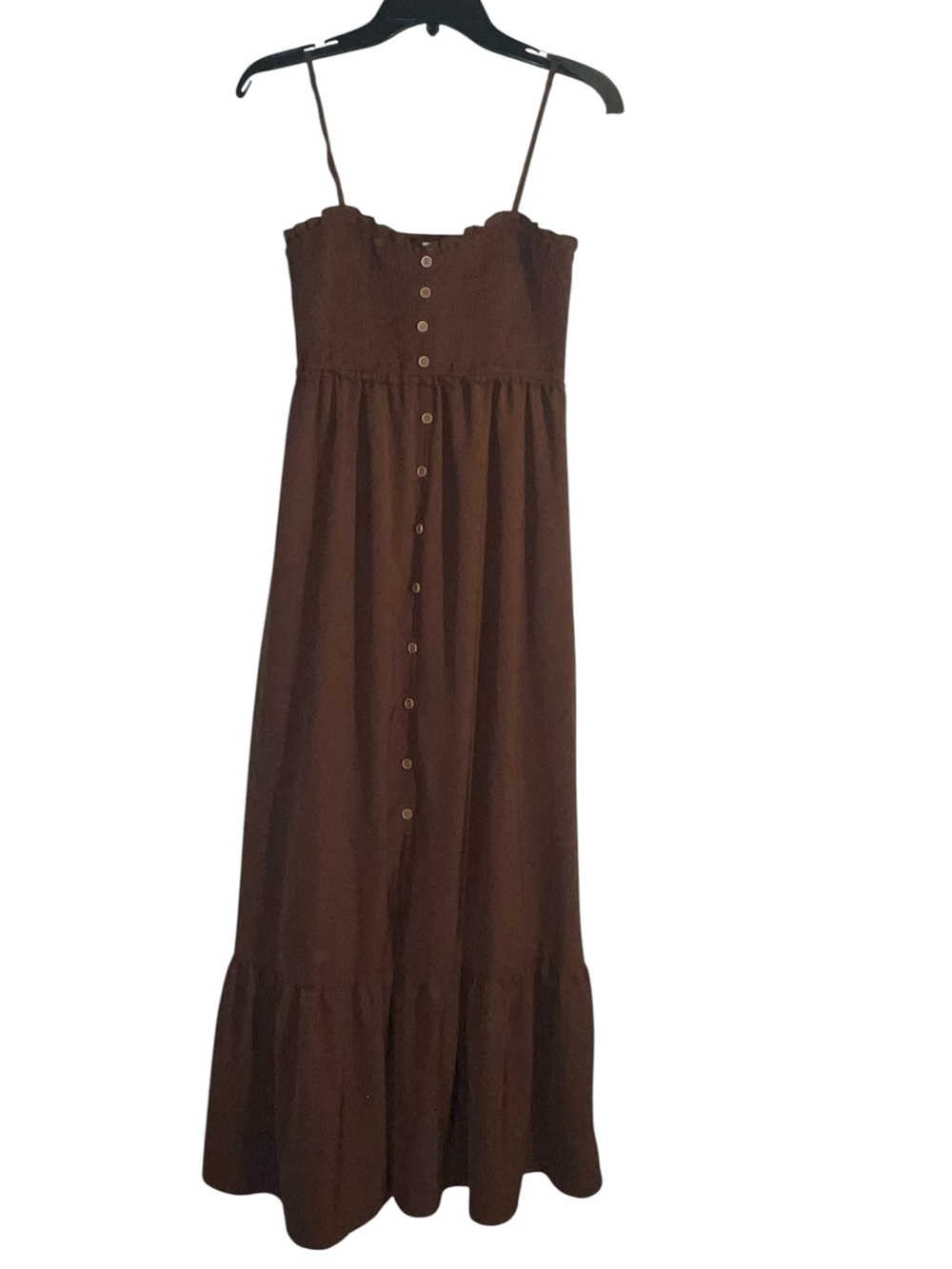 Dokotoo chocolate brown tiered sleeveless maxi dress w/button down front. Size M - Picture 5 of 11